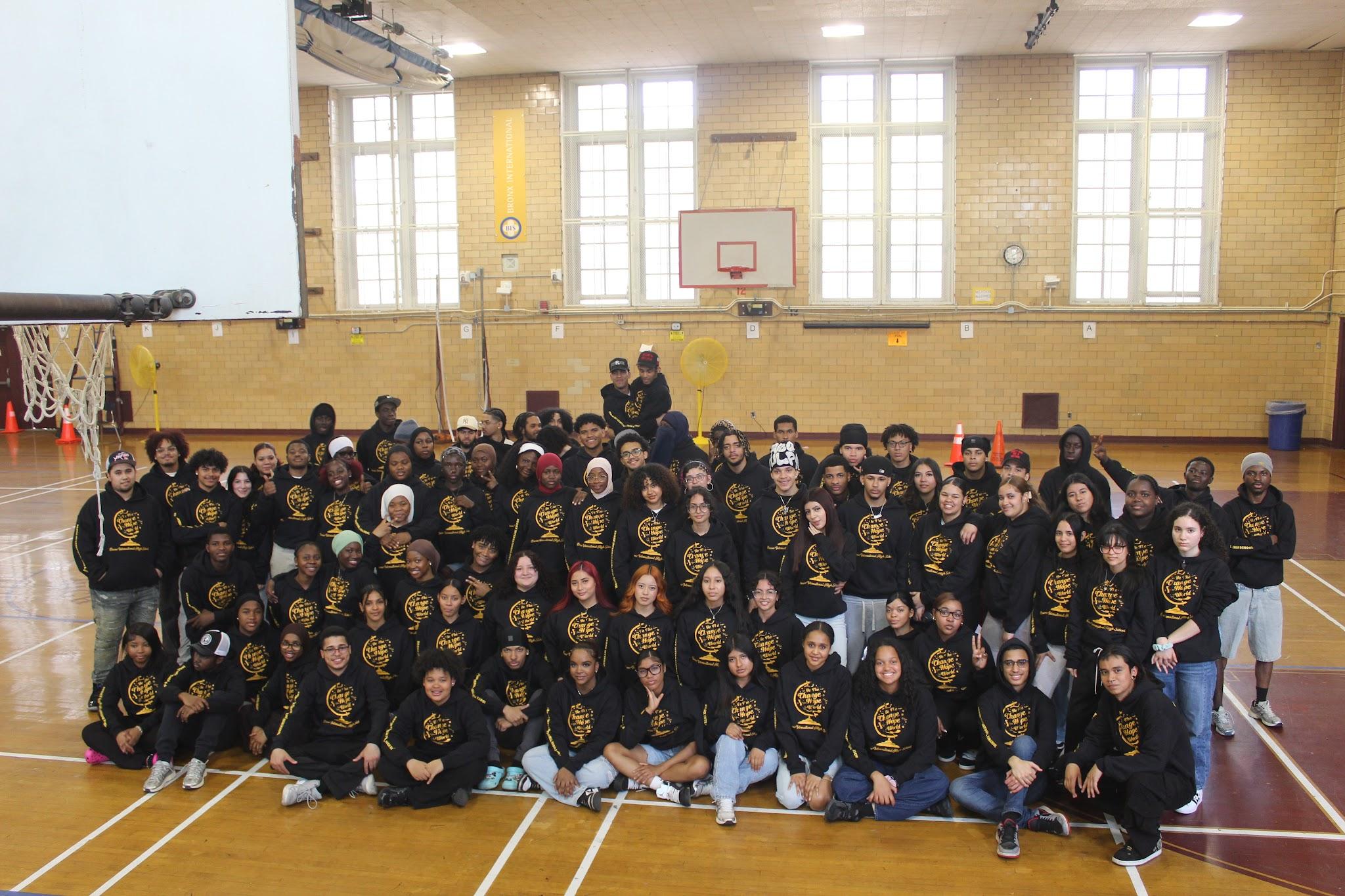 Bronx International High School students gathered in the gym